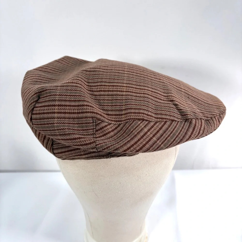 Old Navy Flat Cap Brown Striped Newsboy Ivy Driving Hat L/XL Surplus Co